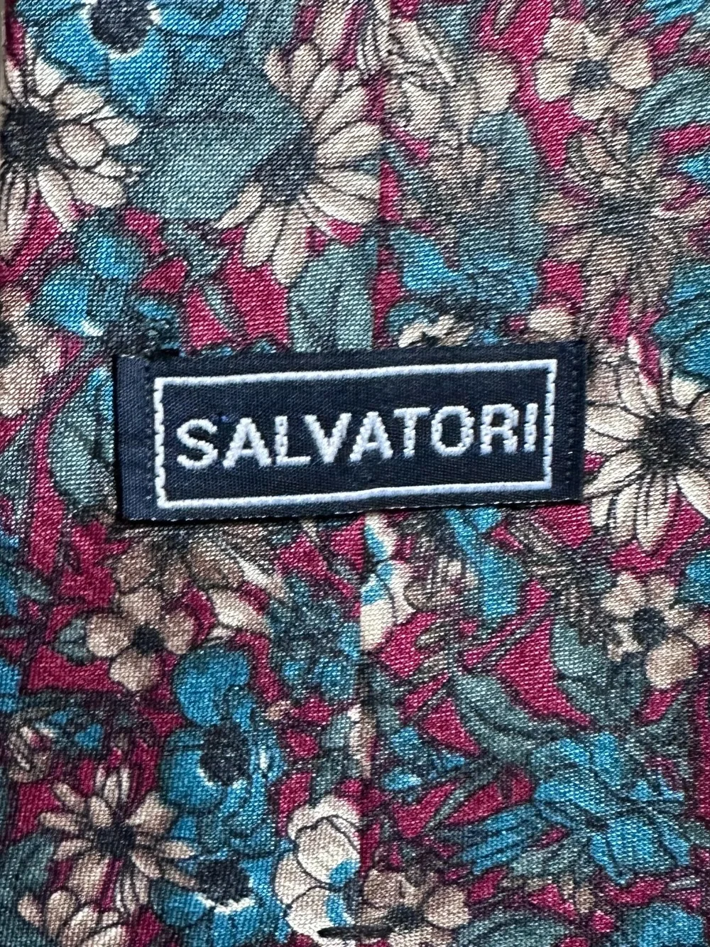 Salvatori 100% Silk Floral Necktie Blue Burgundy Tan Men’s Classic Wide Tie